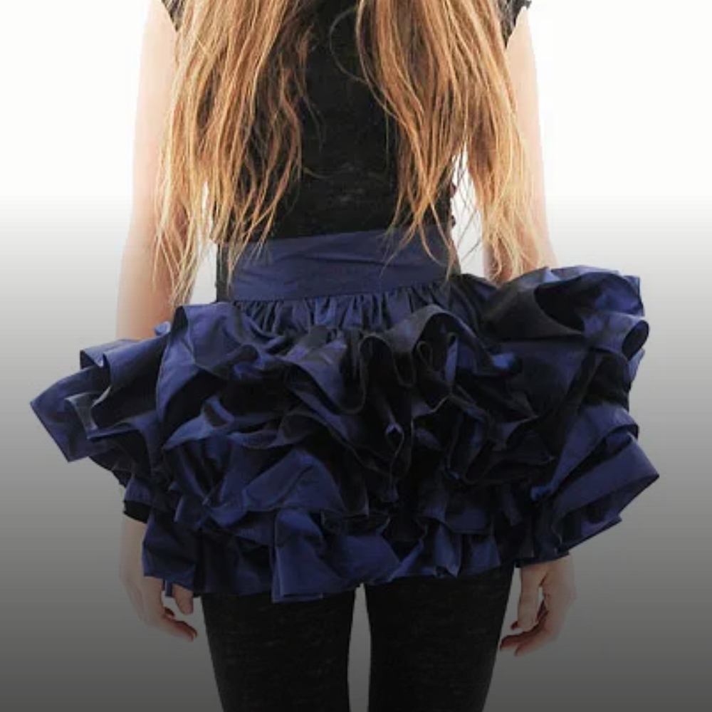 Katy Rodriguez 2009 Ruffle Silk Mini Skirt in Blue